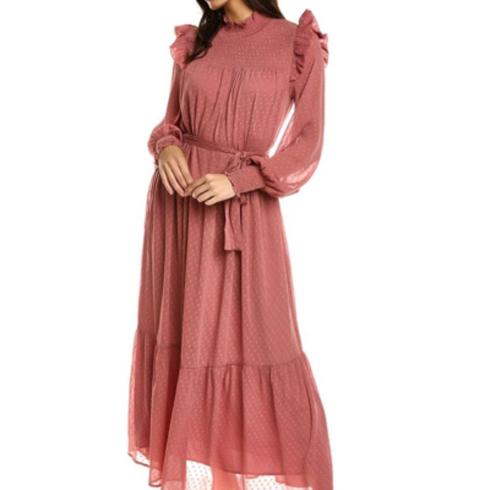 NWOT English Factory Follow Brand High Neck Ruffle Detail Tie Waist Dress- LARGE